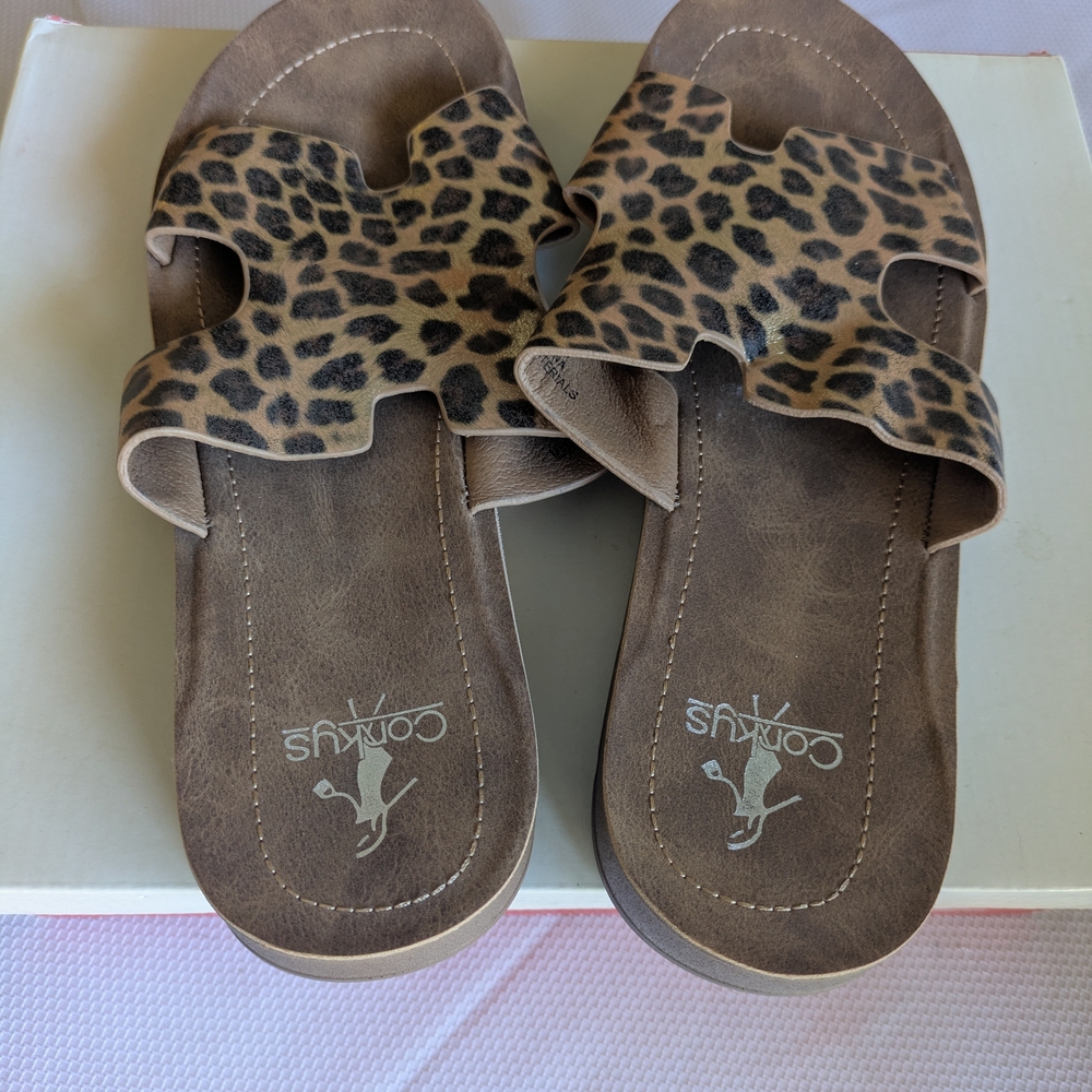 Corkys Leopard Print Slide Sandals in Brown - New, Never Worn